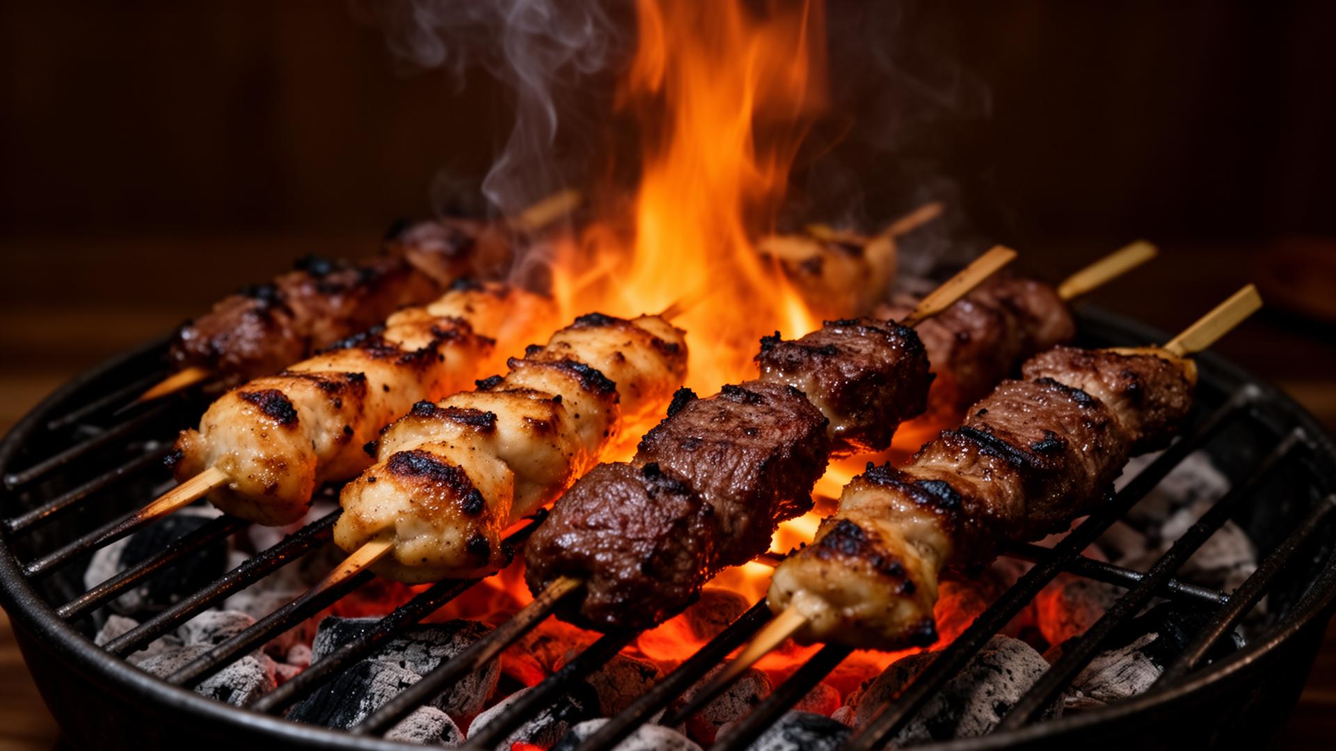 Grilled food over flame